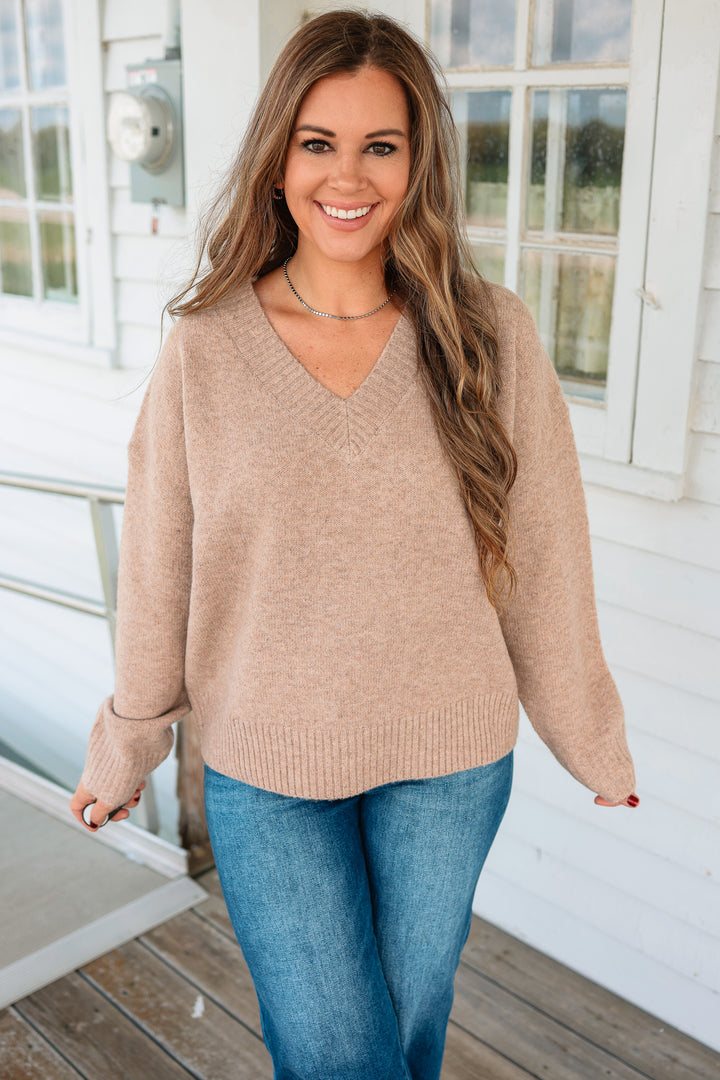 Cara V-Neck Everyday Essential Sweater - Mocha