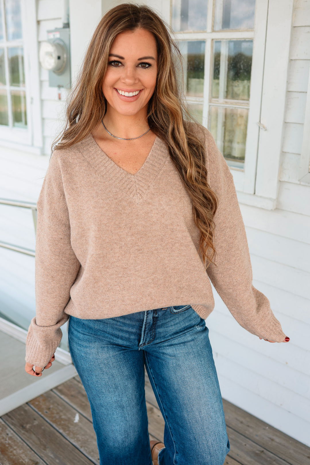 Cara V-Neck Everyday Essential Sweater - Mocha