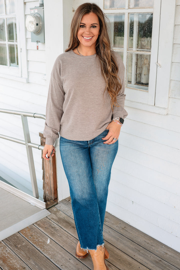 Joss Waffle Knit Top - Mocha