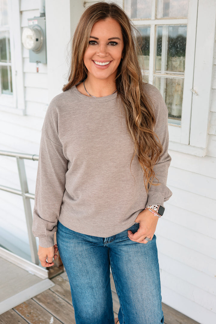 Joss Waffle Knit Top - Mocha
