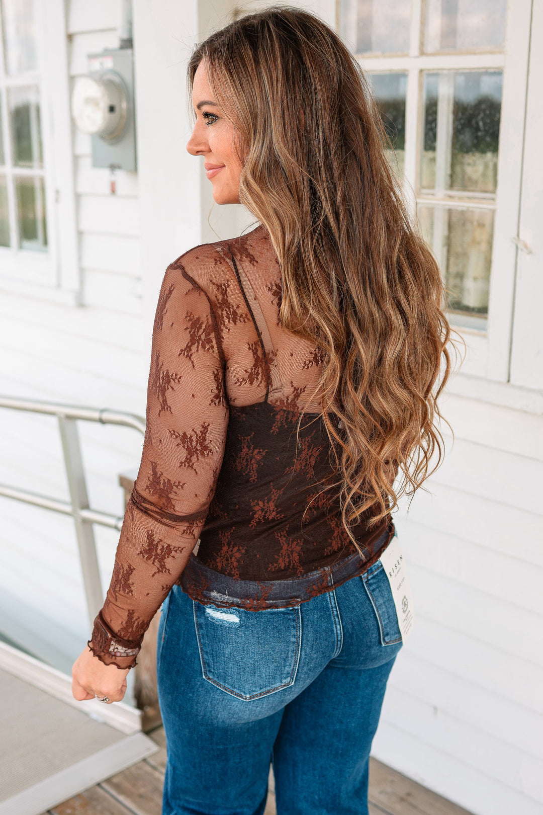 Kian Mock Neck Lace Top - Black Coffee
