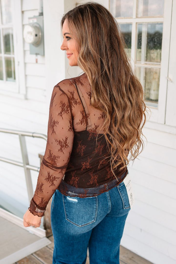Kian Mock Neck Lace Top - Black Coffee