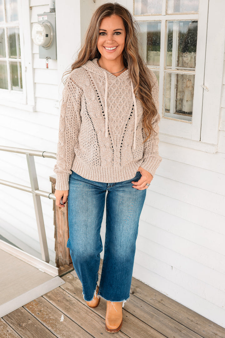 Nara Cable Knit Hoodie Sweater - Taupe