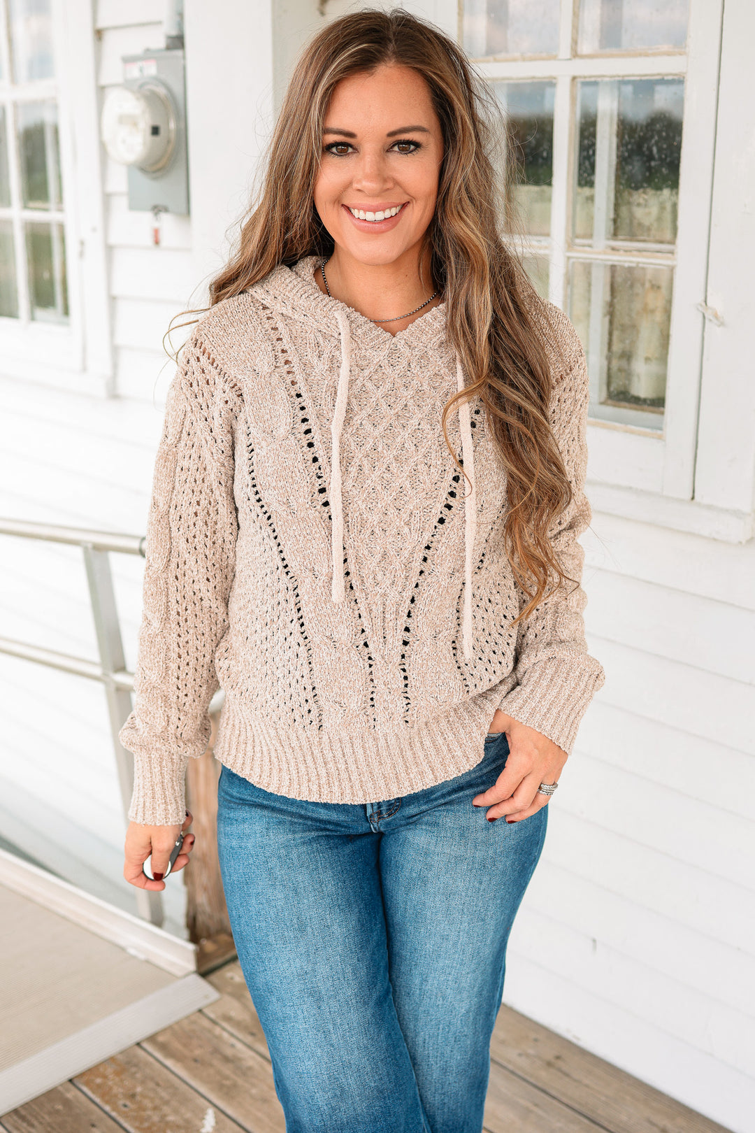 Nara Cable Knit Hoodie Sweater - Taupe