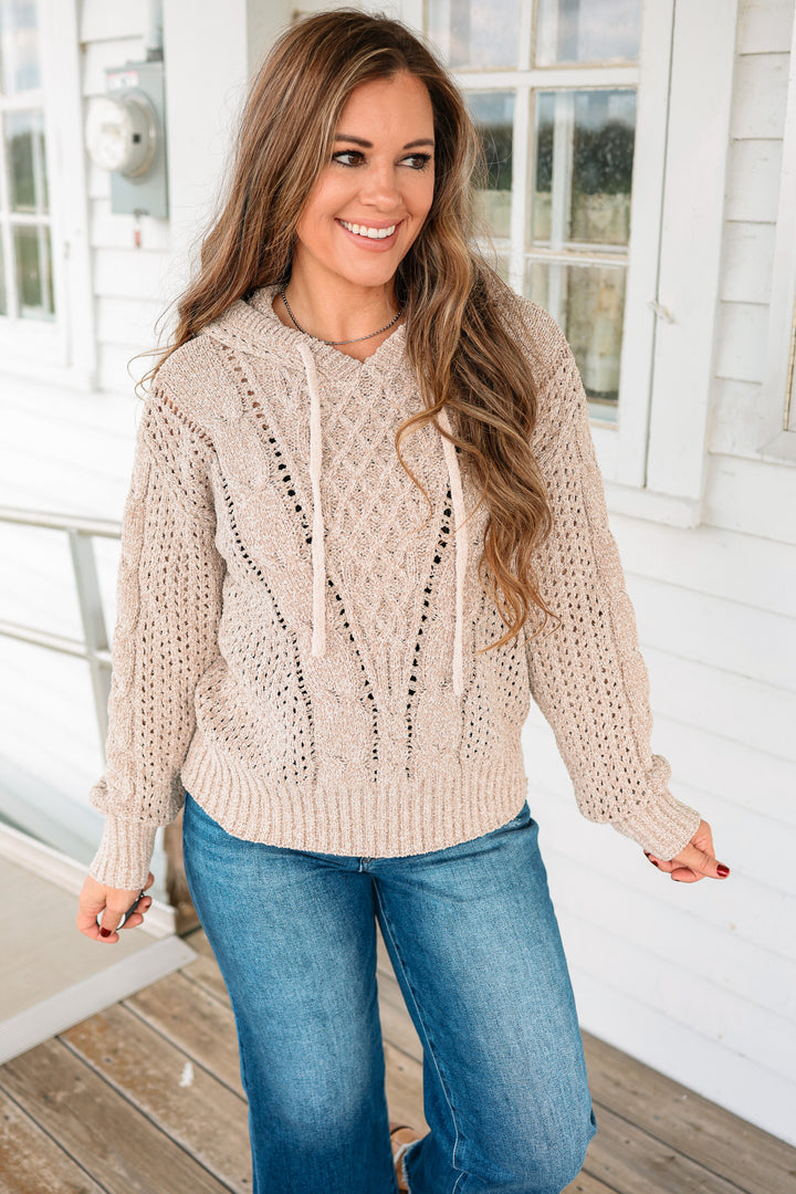 Nara Cable Knit Hoodie Sweater - Taupe