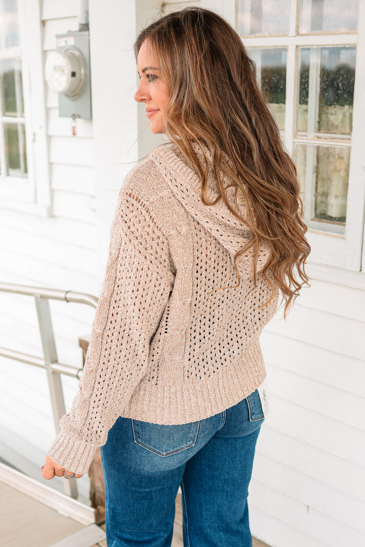 Nara Cable Knit Hoodie Sweater - Taupe