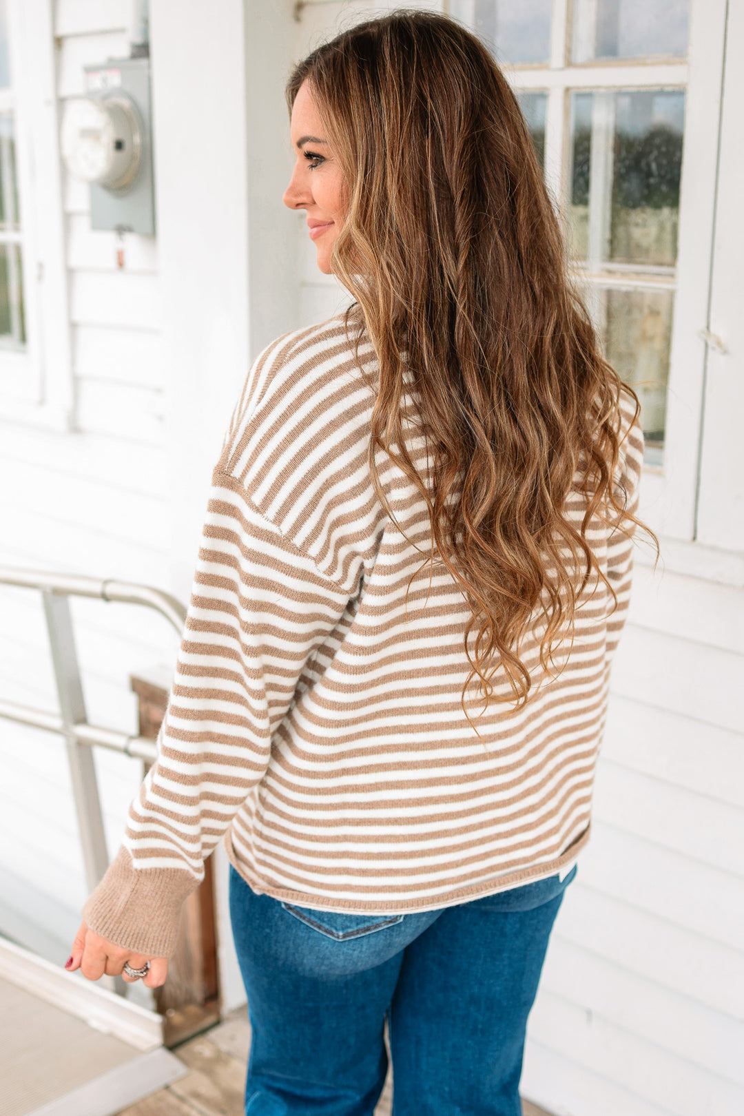 Jayla Striped Button Down Cardigan - Taupe