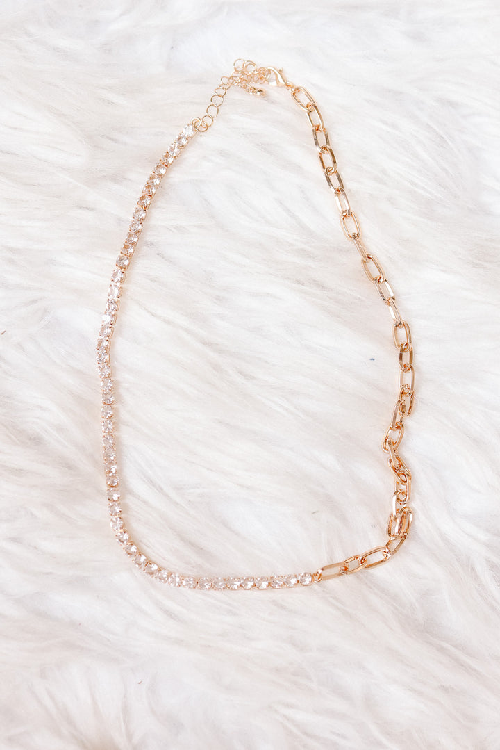 Paperclip Rhinestone Tennis Necklace