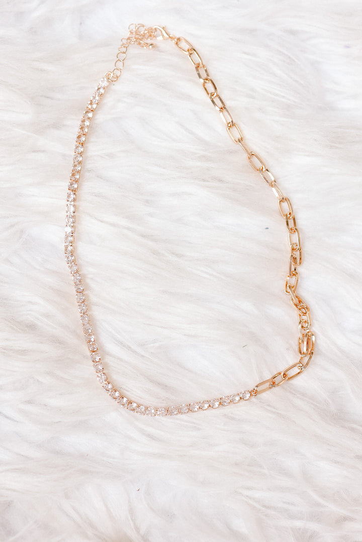 Paperclip Rhinestone Tennis Necklace