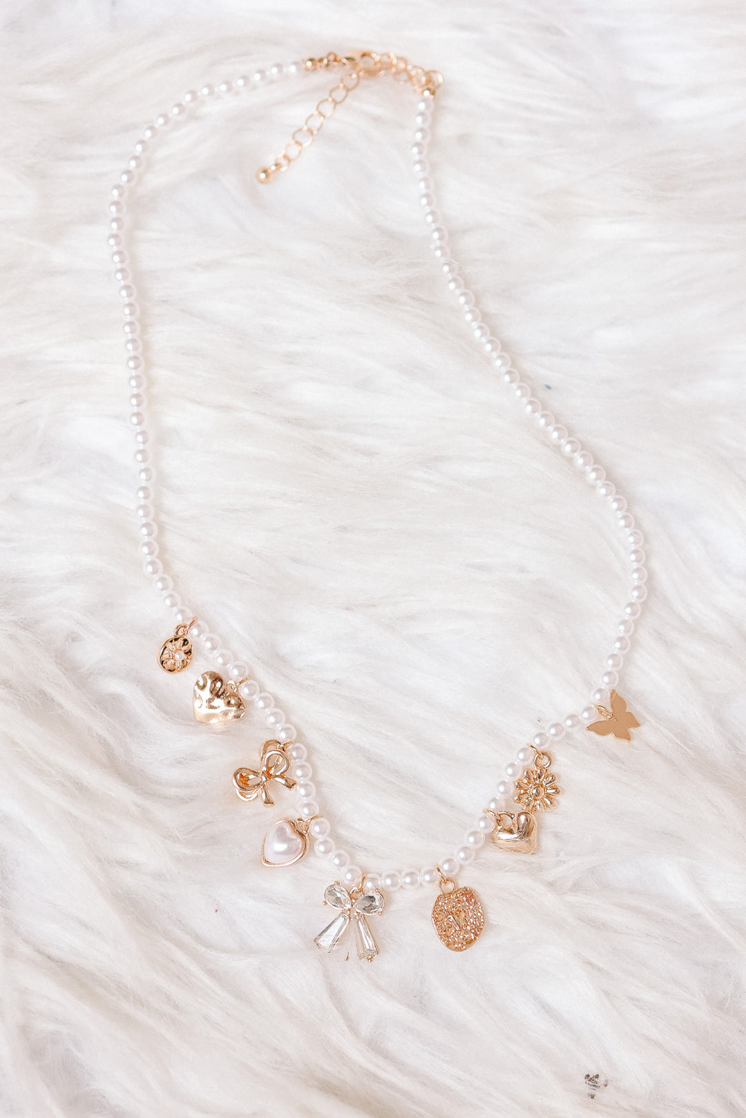 Bow Sunflower Heart Pearl Chain Charm Necklace