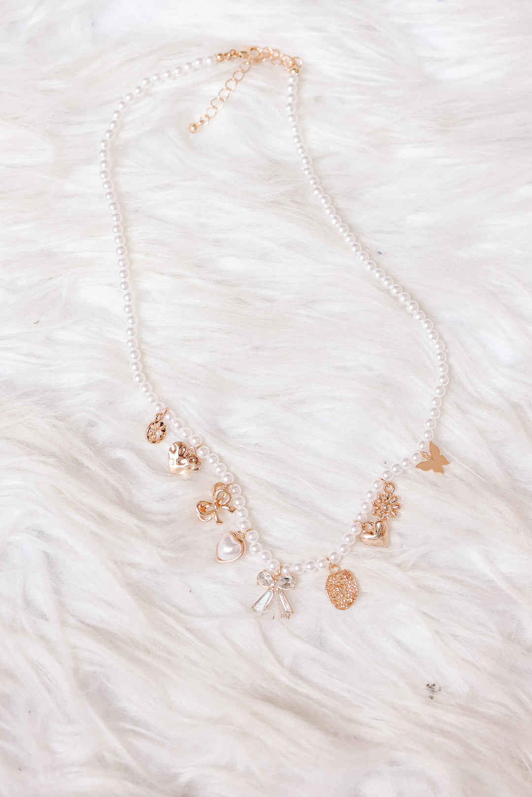 Bow Sunflower Heart Pearl Chain Charm Necklace