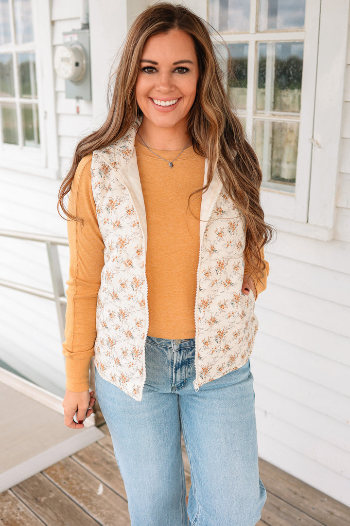 Freesia Floral Printed Puffer Vest
