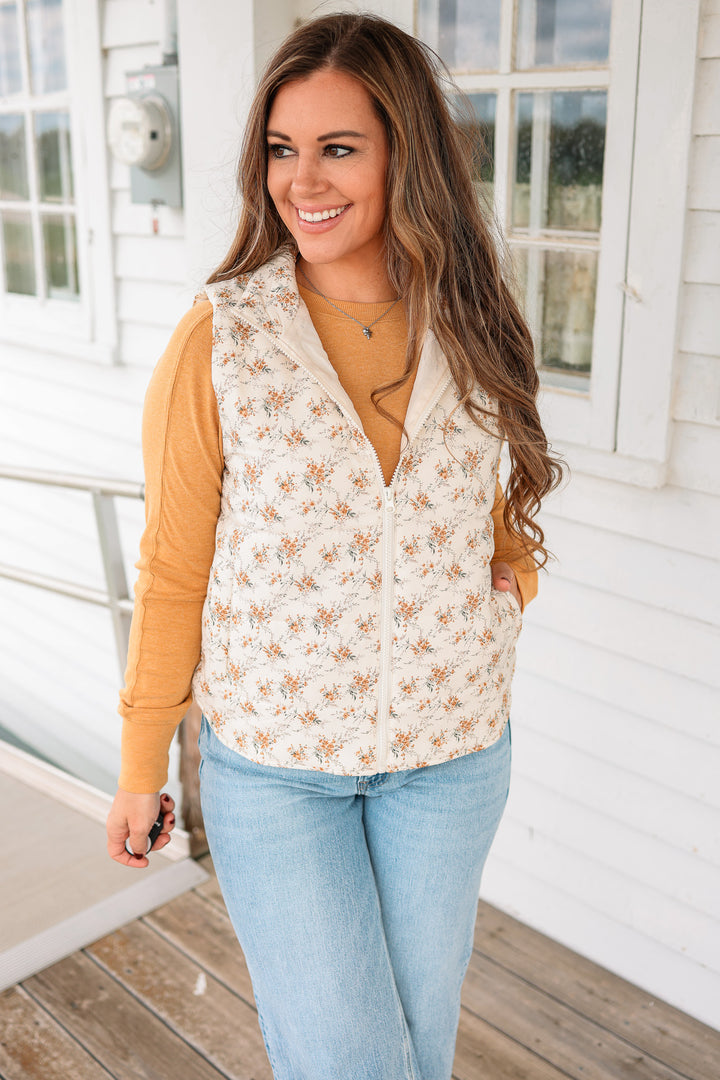 Freesia Floral Printed Puffer Vest