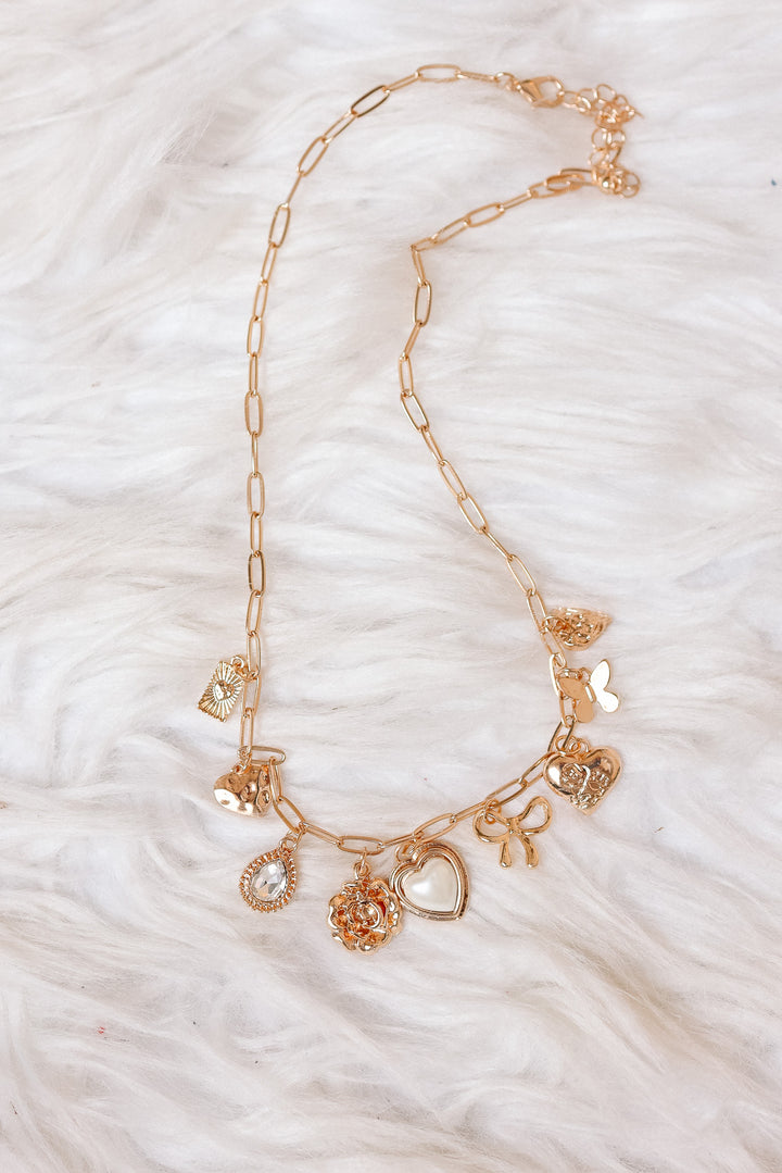 Bow Heart Flower Charm Necklace