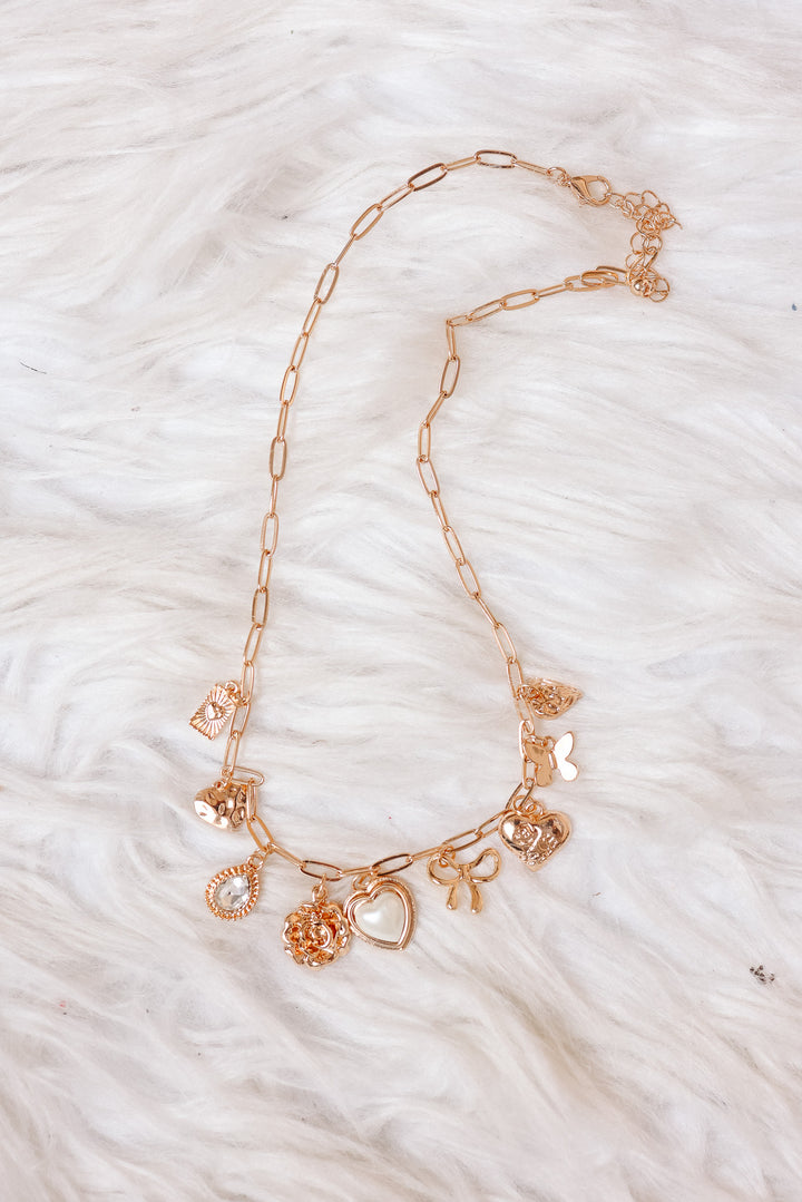 Bow Heart Flower Charm Necklace