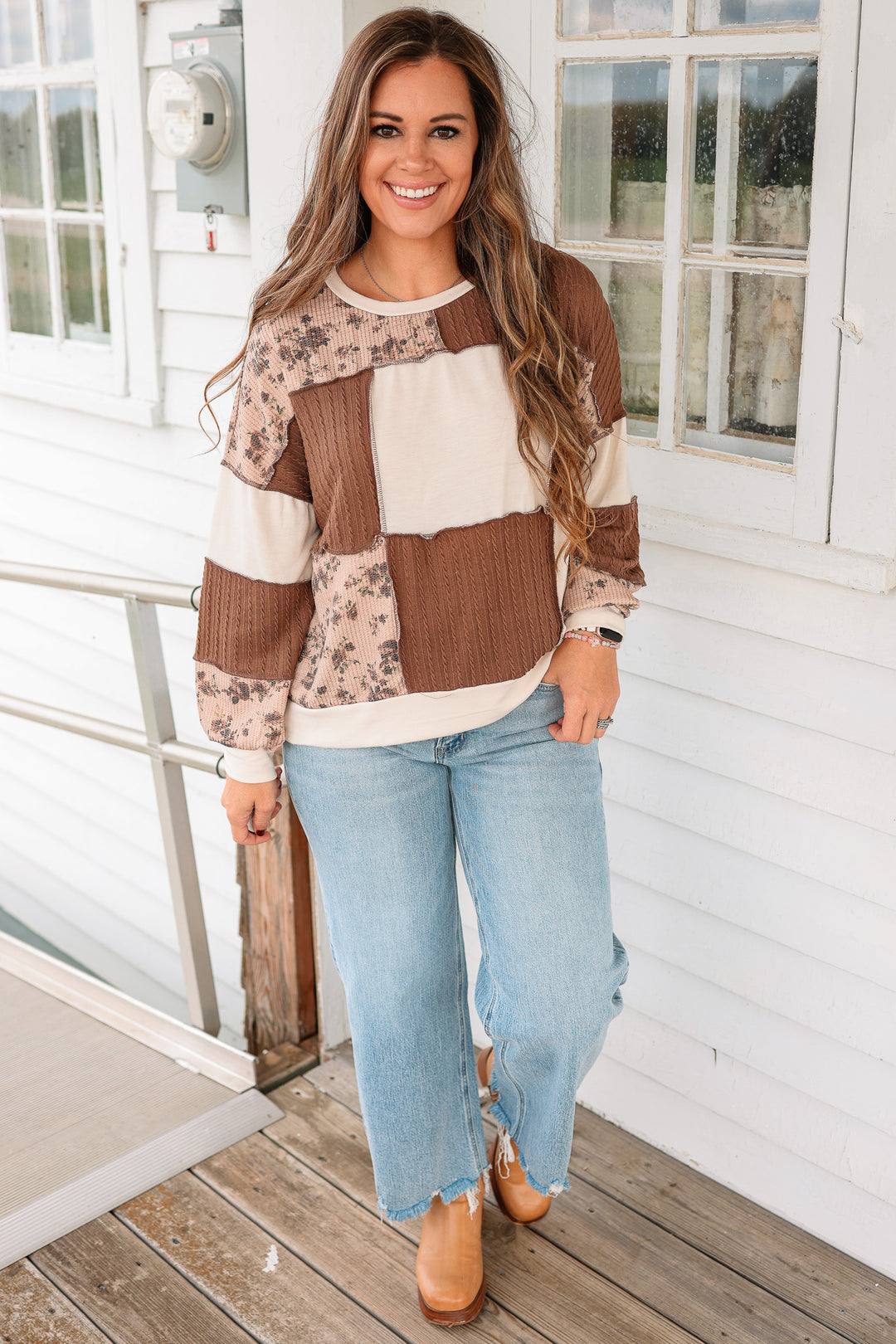 Ophelia Floral and Cable Knit Patchwork Top