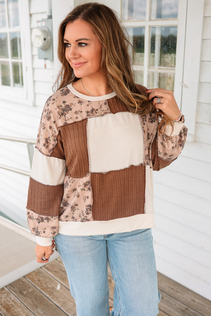 Ophelia Floral and Cable Knit Patchwork Top