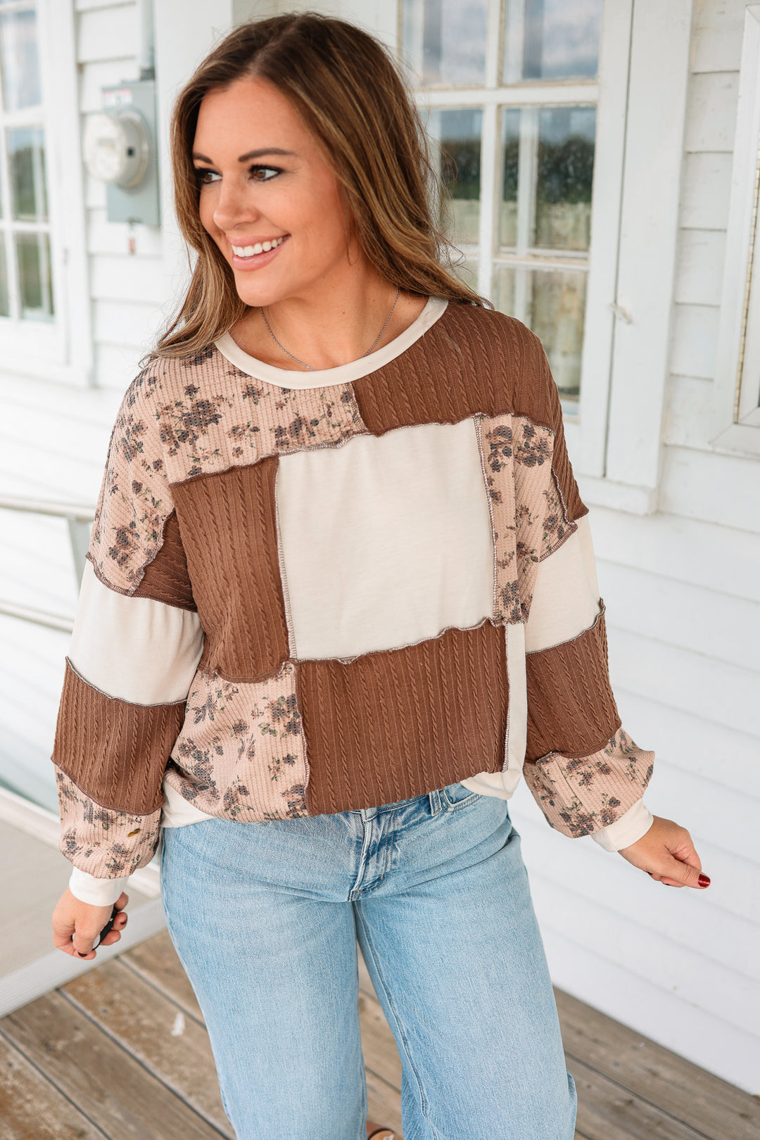 Ophelia Floral and Cable Knit Patchwork Top