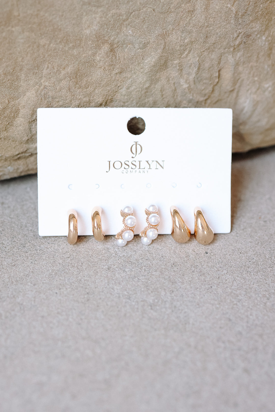 Trio Huggie Pearl Gold Hoop Earrings