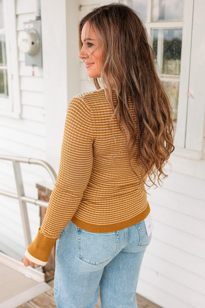 Mia Diamond Stitch Thermal Top - Dijon Mustard