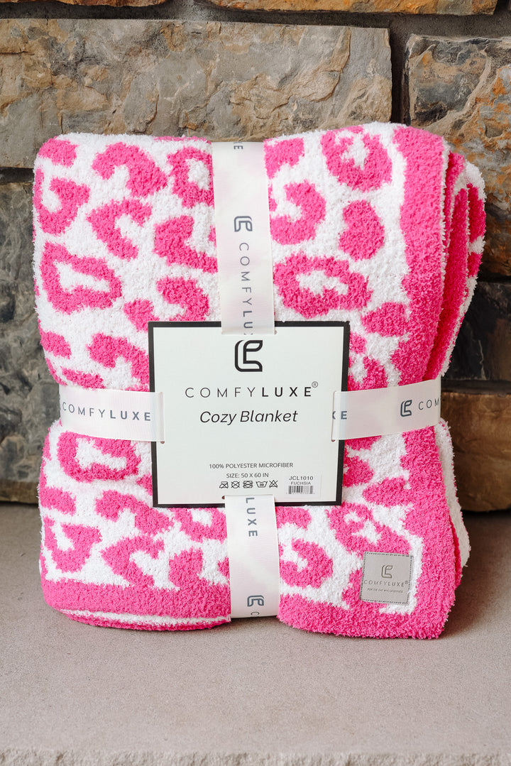 Leopard Comfy Luxe Blanket - Fuchsia