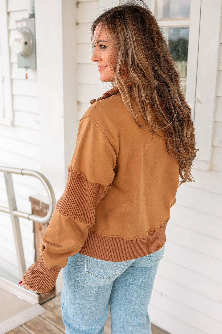 Megan Half Zip Terry Pullover - Sepia