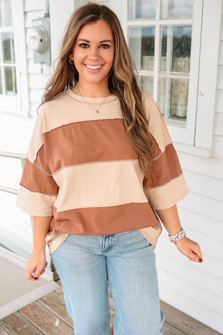 Polly Color Block Top - Natural Caramel