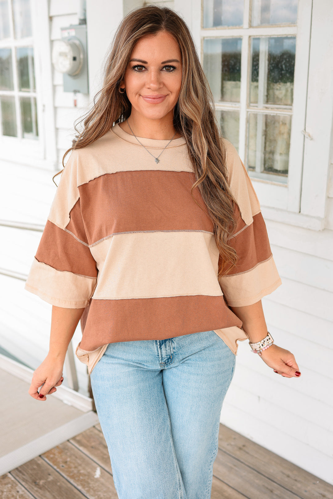 Polly Color Block Top - Natural Caramel