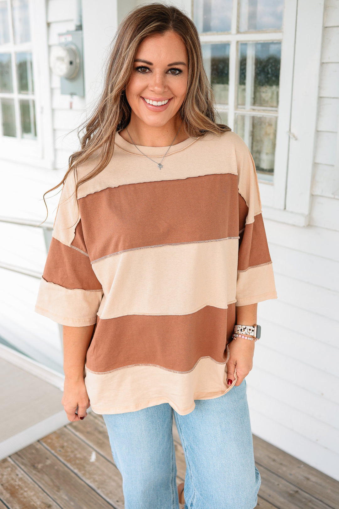 Polly Color Block Top - Natural Caramel