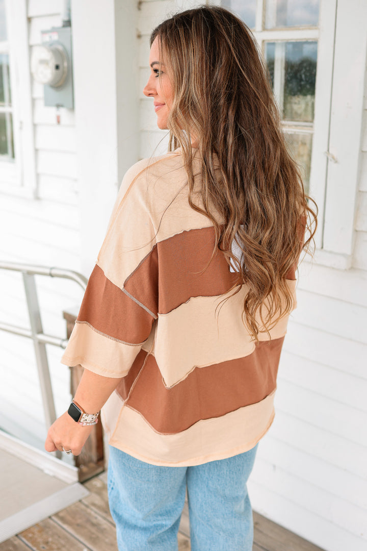 Polly Color Block Top - Natural Caramel