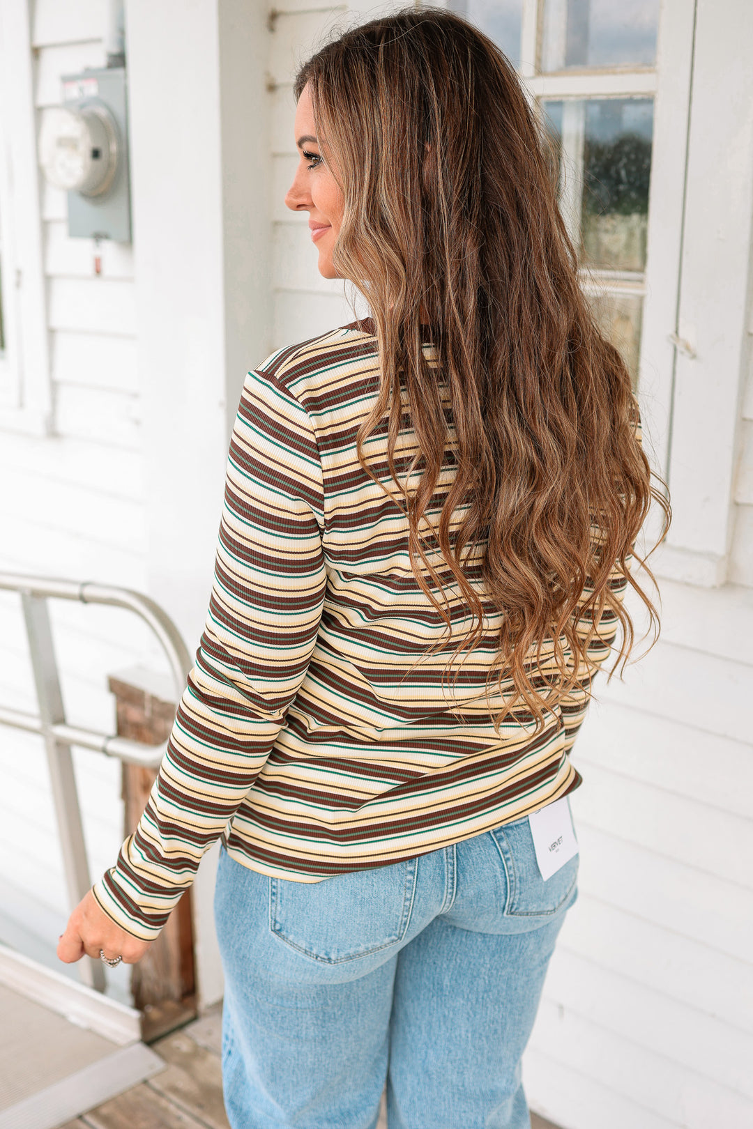 Greer Multi Stripe Ribbed Top - Brown