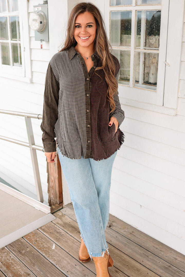 Macey Mixed Checkered Button Down Shirt