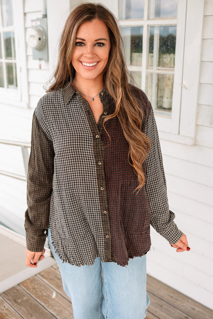 Macey Mixed Checkered Button Down Shirt