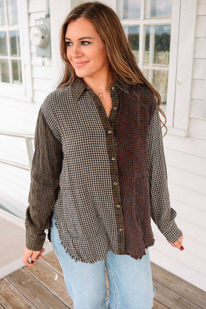 Macey Mixed Checkered Button Down Shirt