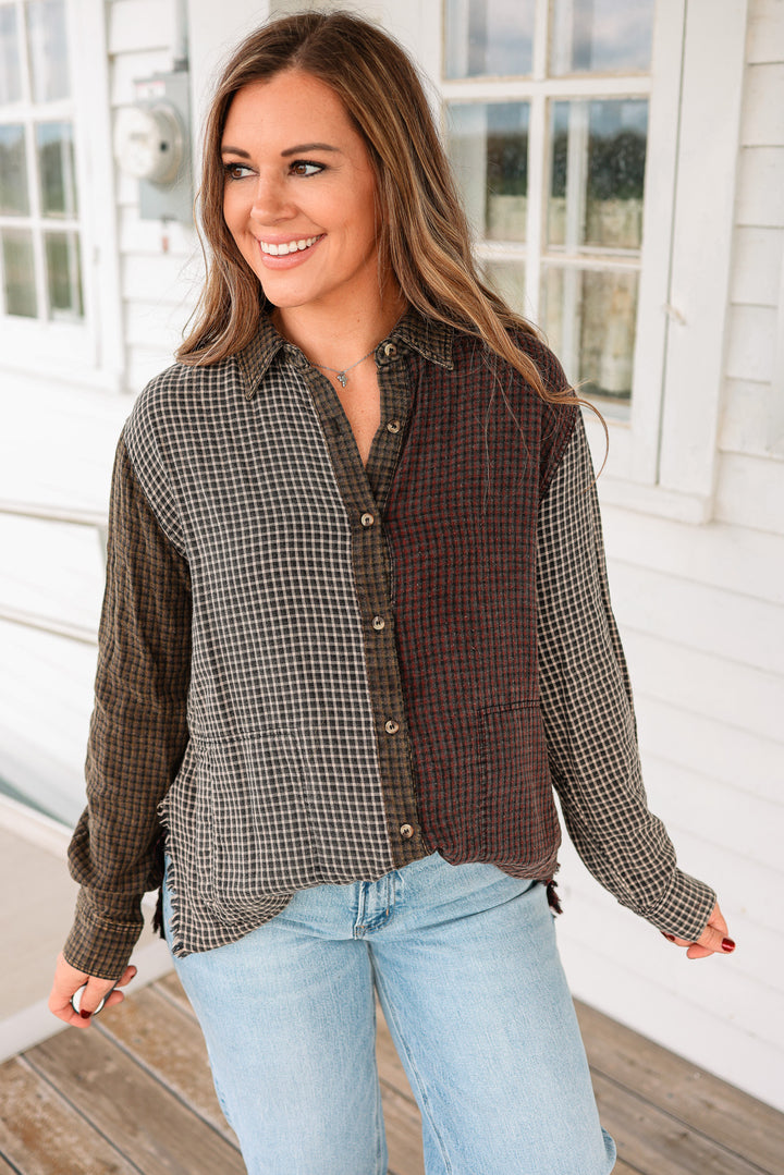 Macey Mixed Checkered Button Down Shirt