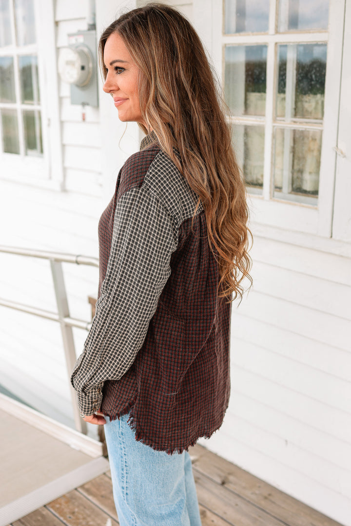 Macey Mixed Checkered Button Down Shirt