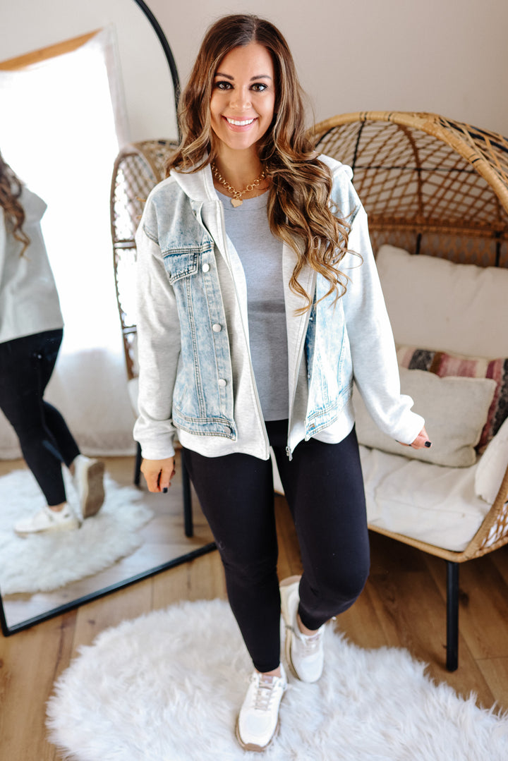 Rowan Denim Hoodie Jacket- White