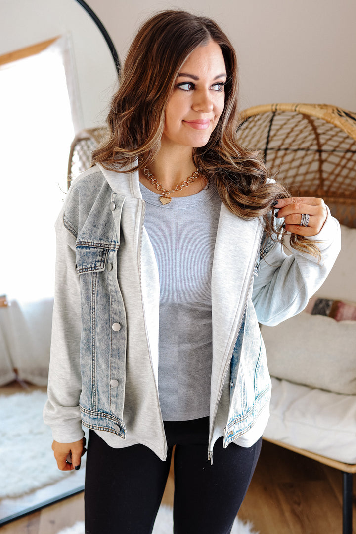 Rowan Denim Hoodie Jacket- White