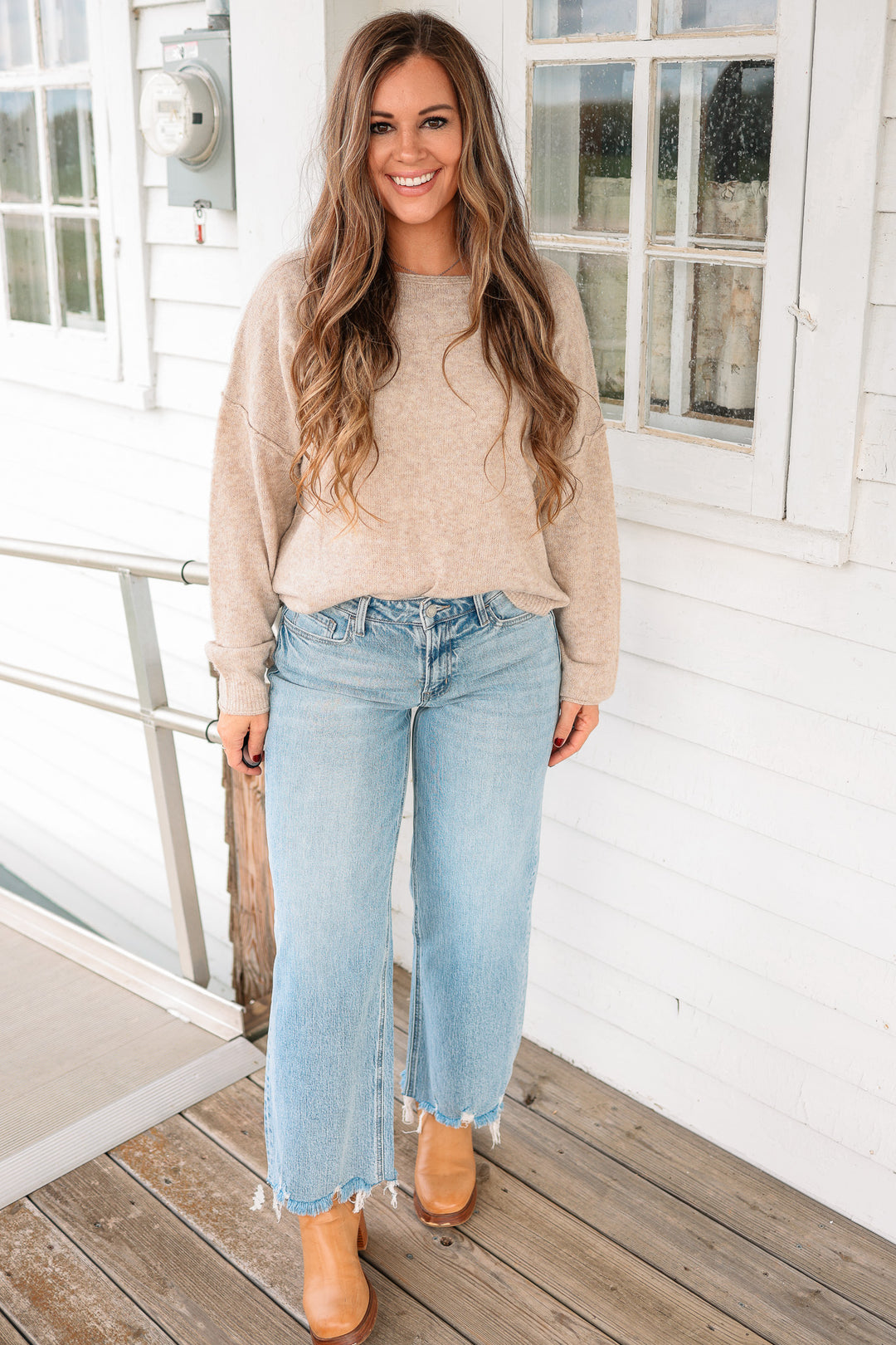 VERVET: Liam Mid Rise Frayed Hem Jeans