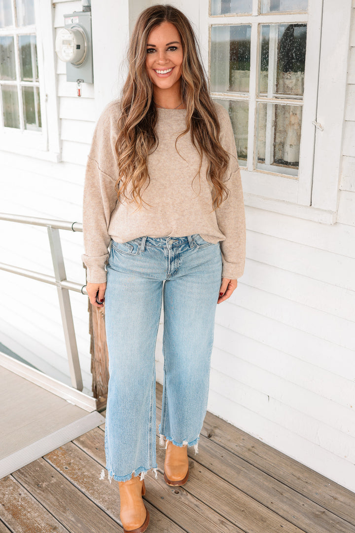 VERVET: Liam Mid Rise Frayed Hem Jeans