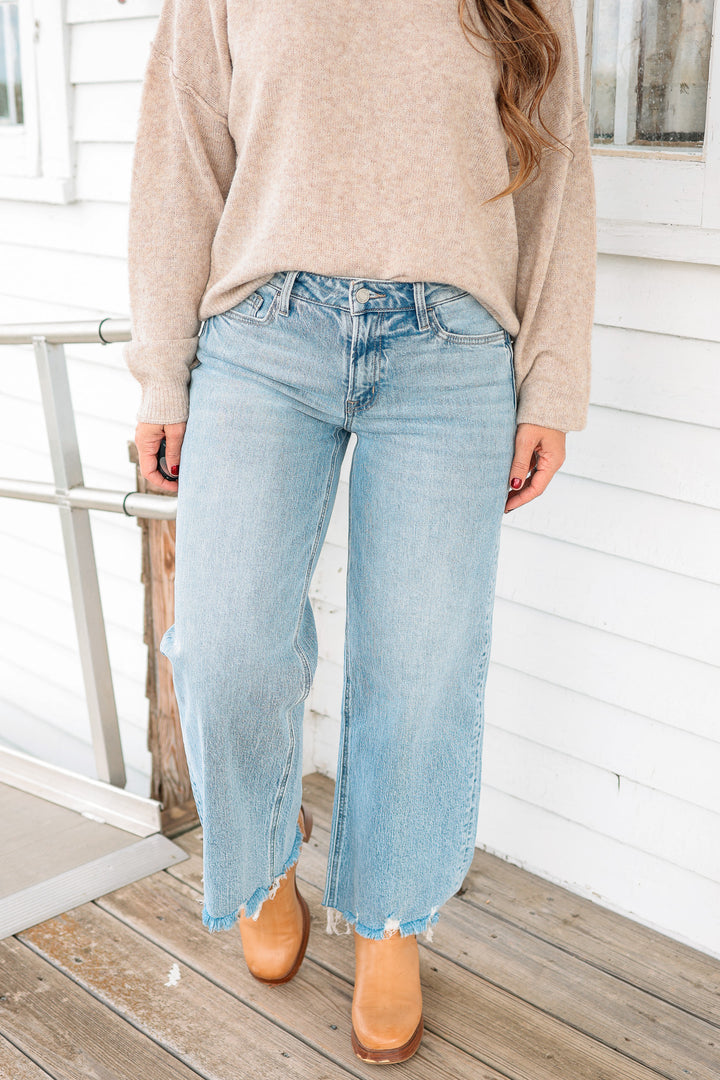VERVET: Liam Mid Rise Frayed Hem Jeans