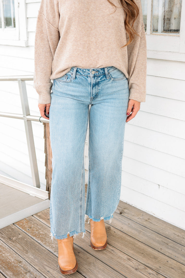 VERVET: Liam Mid Rise Frayed Hem Jeans
