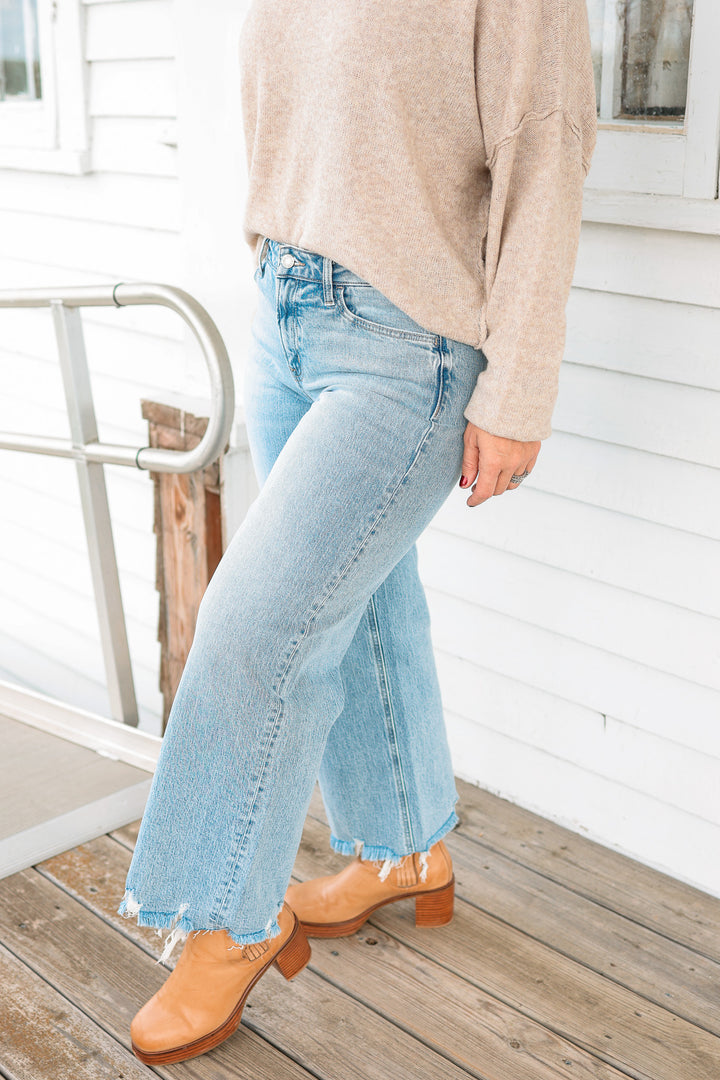 VERVET: Liam Mid Rise Frayed Hem Jeans