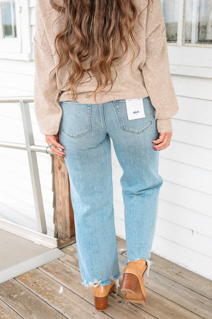 VERVET: Liam Mid Rise Frayed Hem Jeans