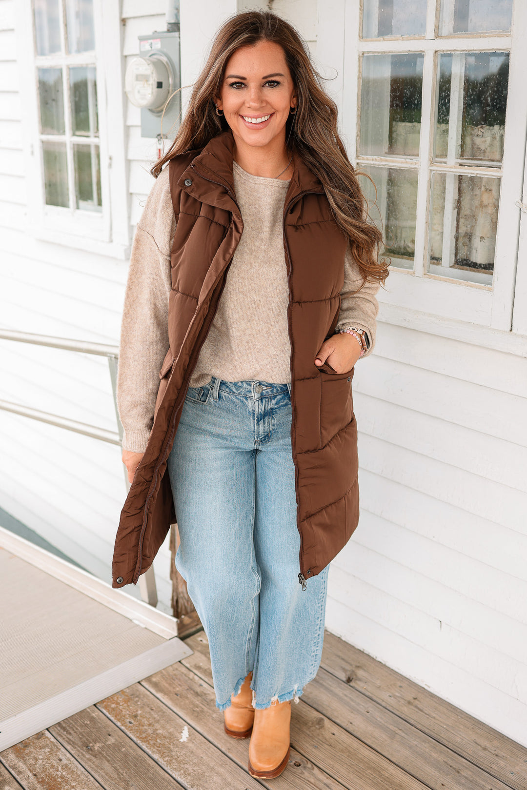 Krista Long Vest - Dark Brown