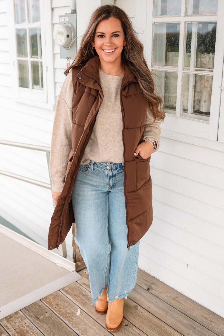Krista Long Vest - Dark Brown