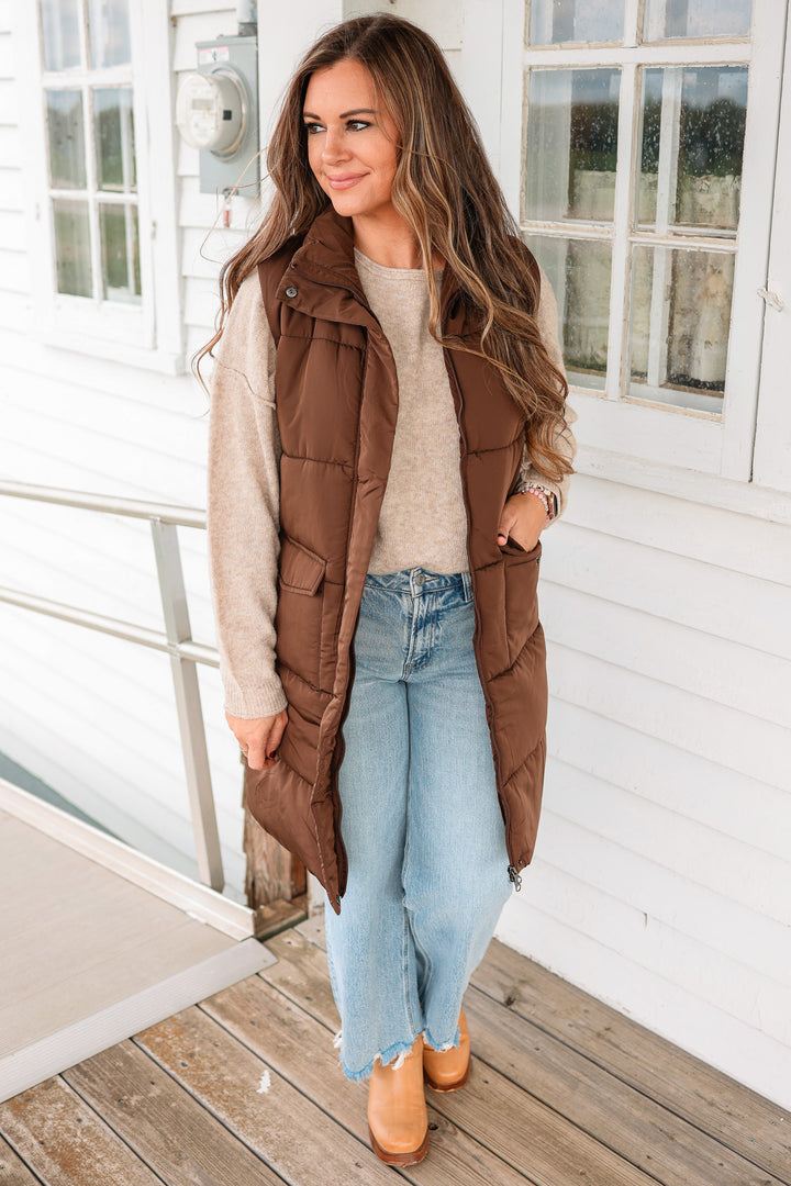 Krista Long Vest - Dark Brown