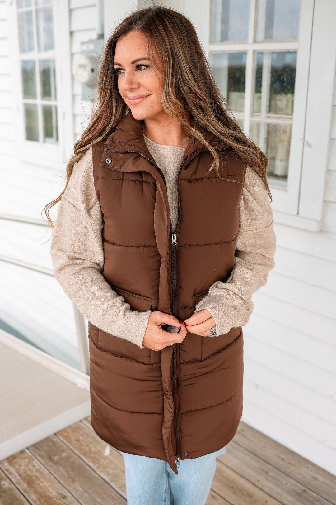 Krista Long Vest - Dark Brown