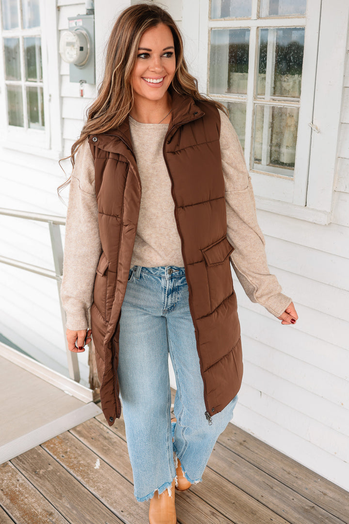 Krista Long Vest - Dark Brown