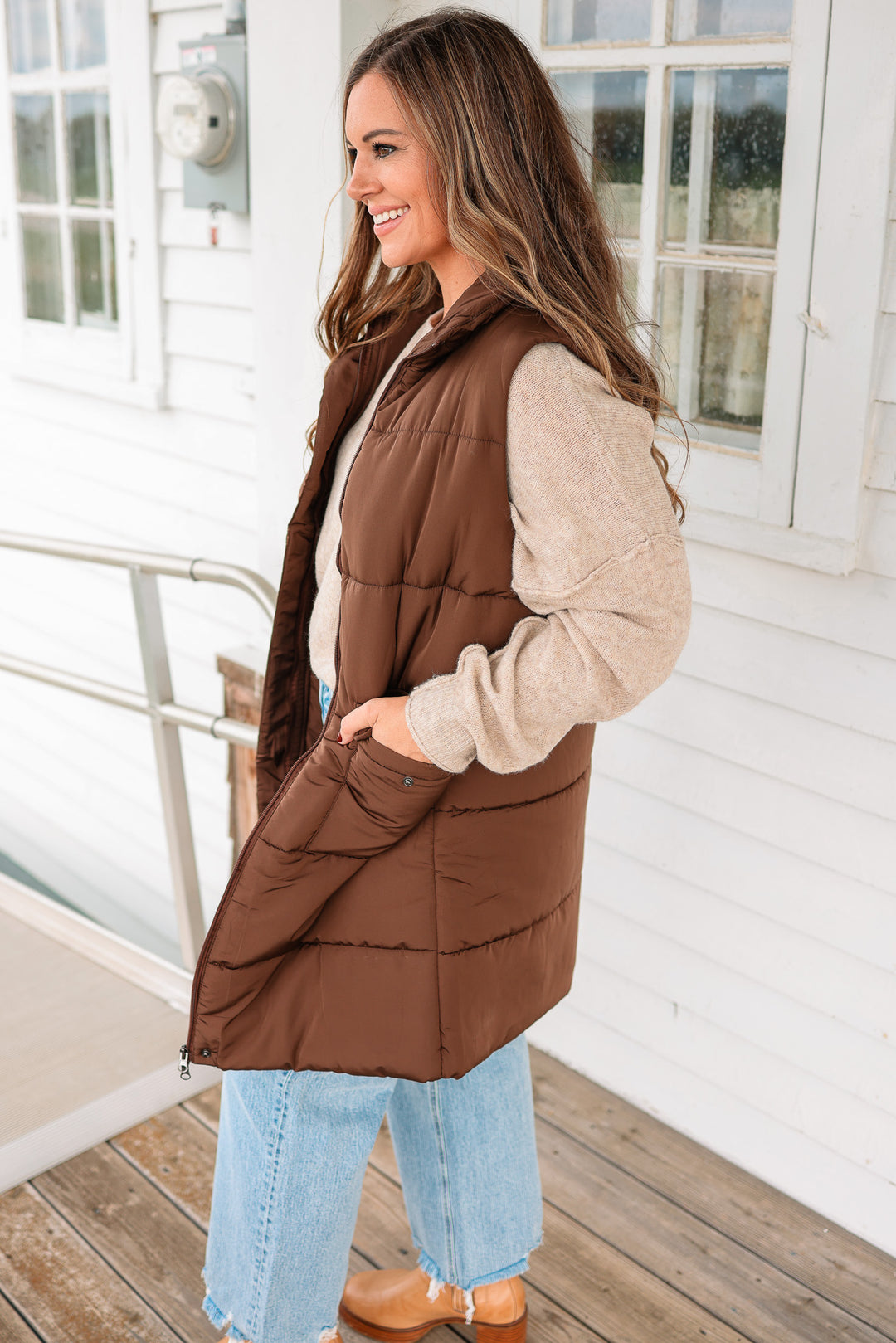 Krista Long Vest - Dark Brown